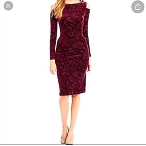 Velour Floral Peek a Boo Shoulder Dress